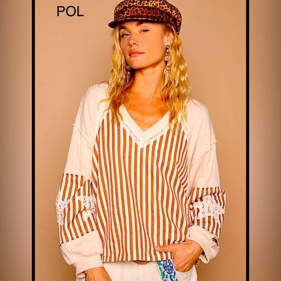 POL Striped Brown and Cream Top - Picture 2 of 7